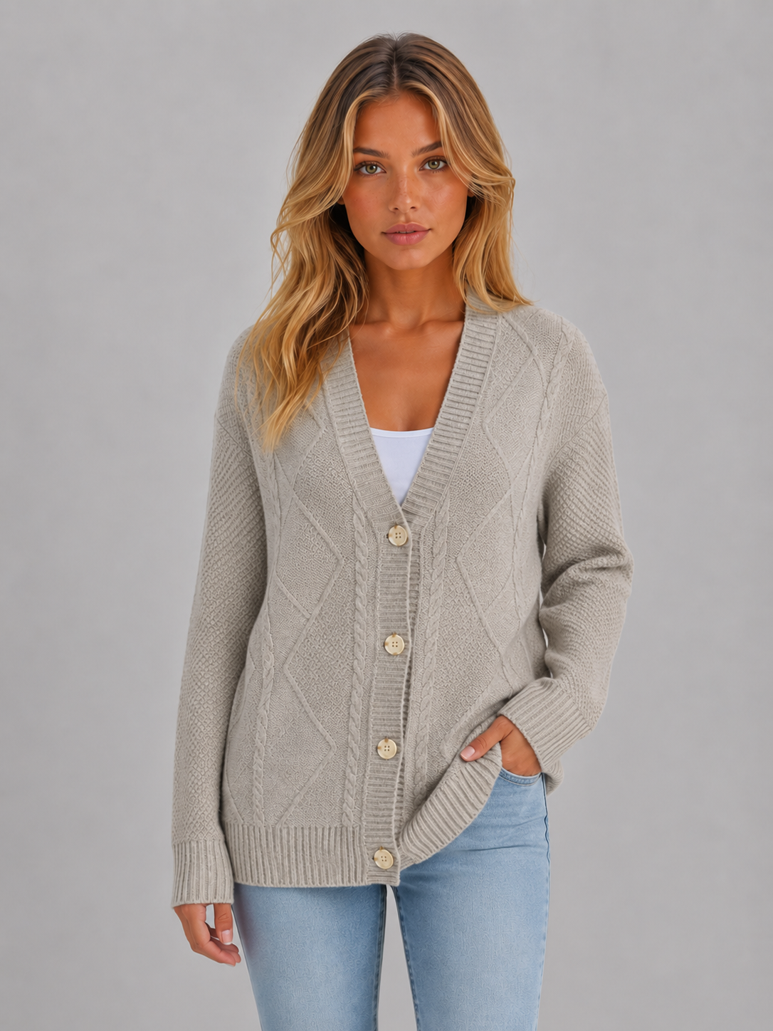 Odalys | Women's Cable Knit V-Neck Cardigan