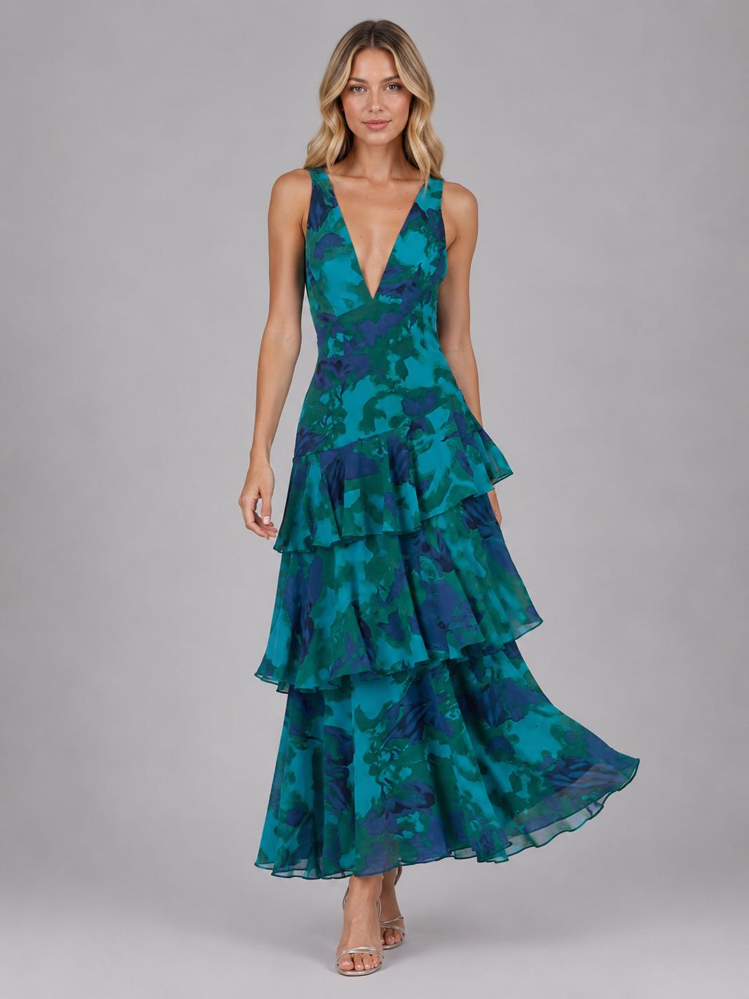 Emmeline | Women's Floral Chiffon Ruffle Maxi Dress