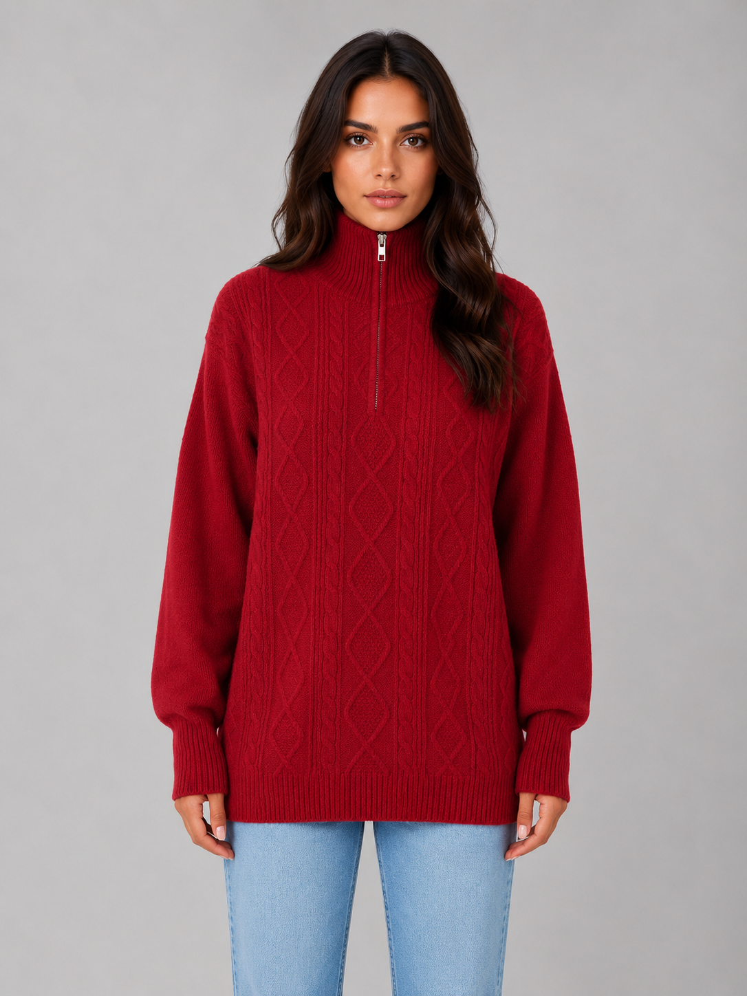 Gwyneth | Women's Half Zip Cable Knit Jumper