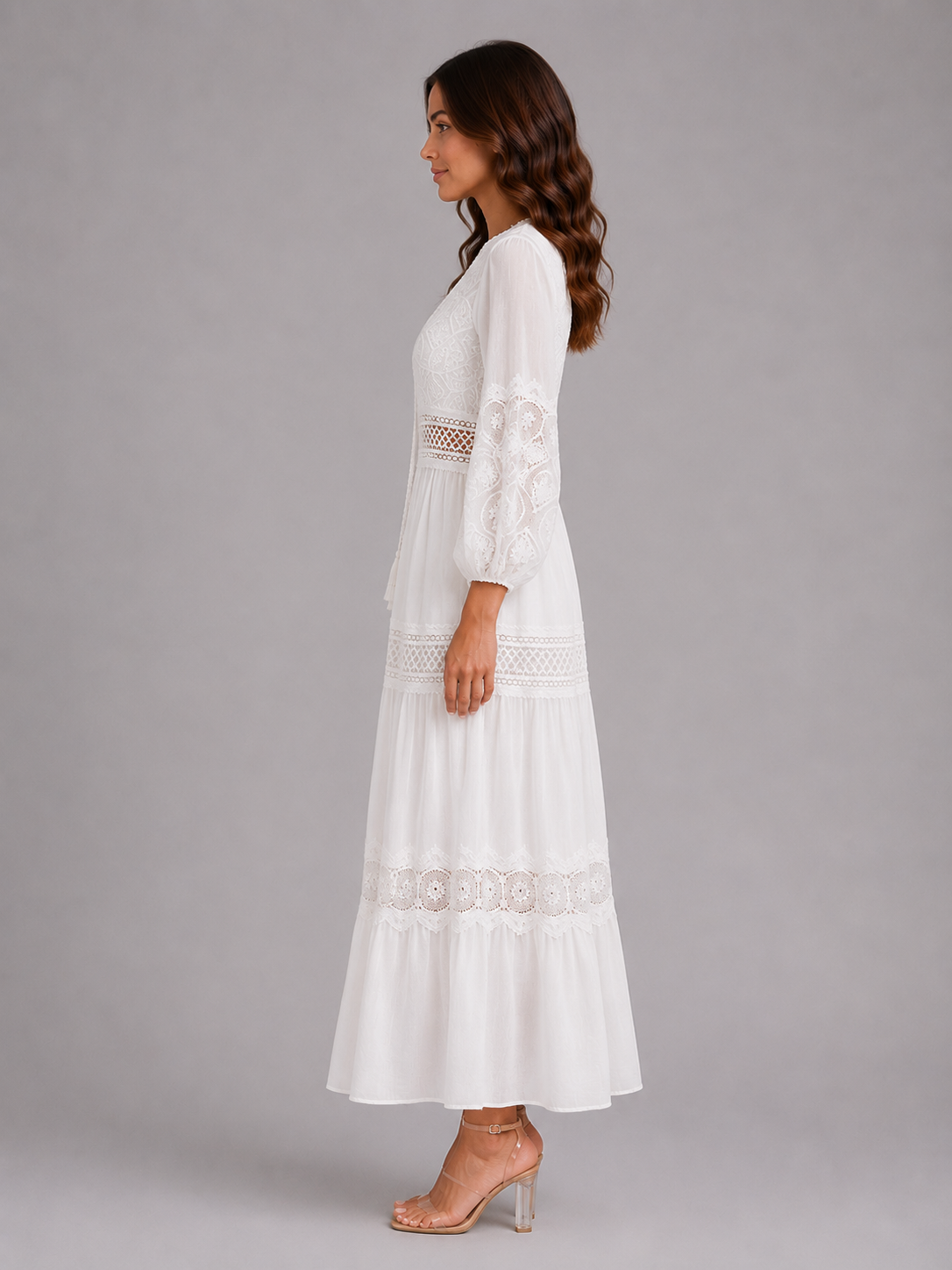 Meredith | Women's Lace Trim Midi Dress