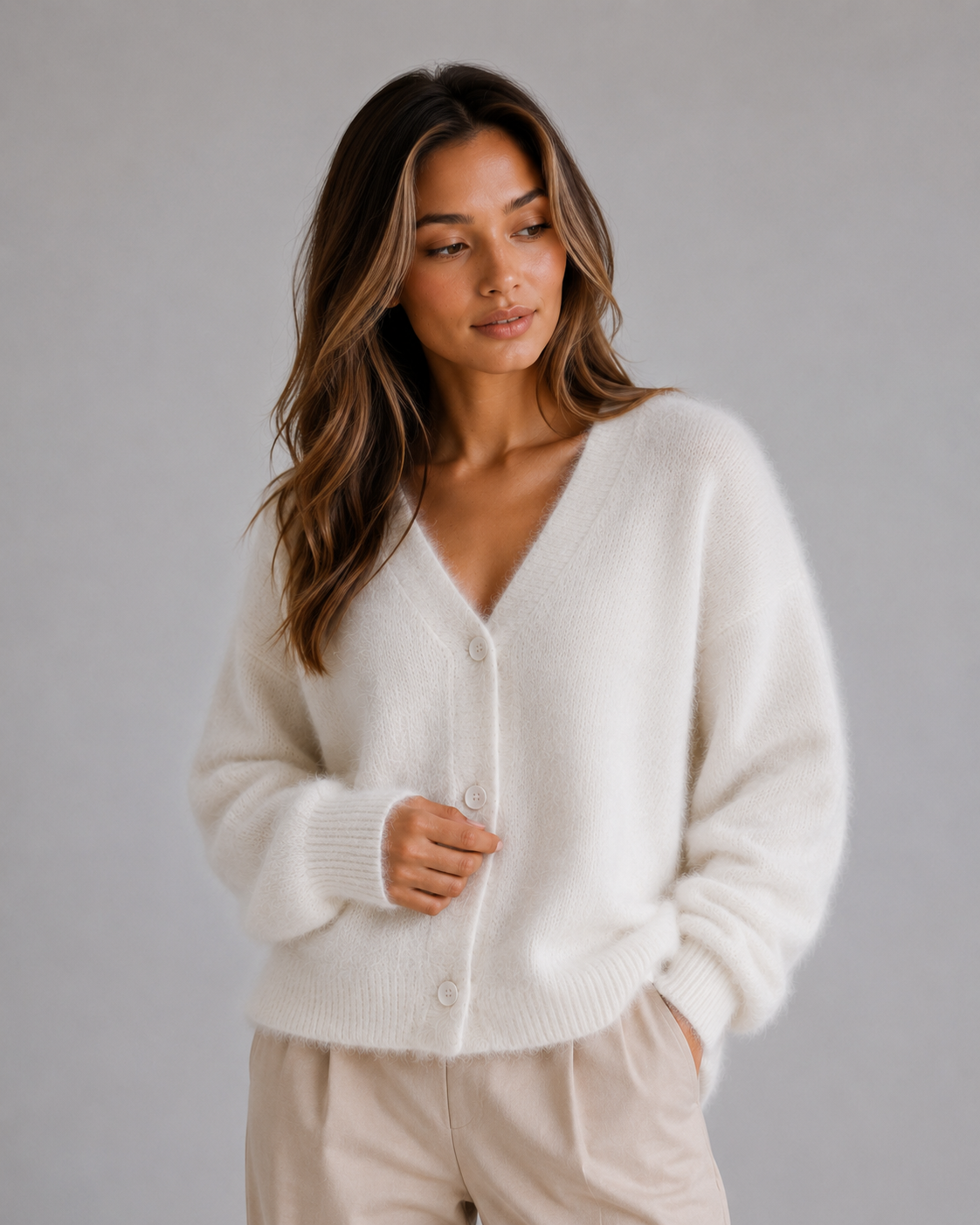 Ludmilla | Women's V-Neck Fluffy Knit Cardigan
