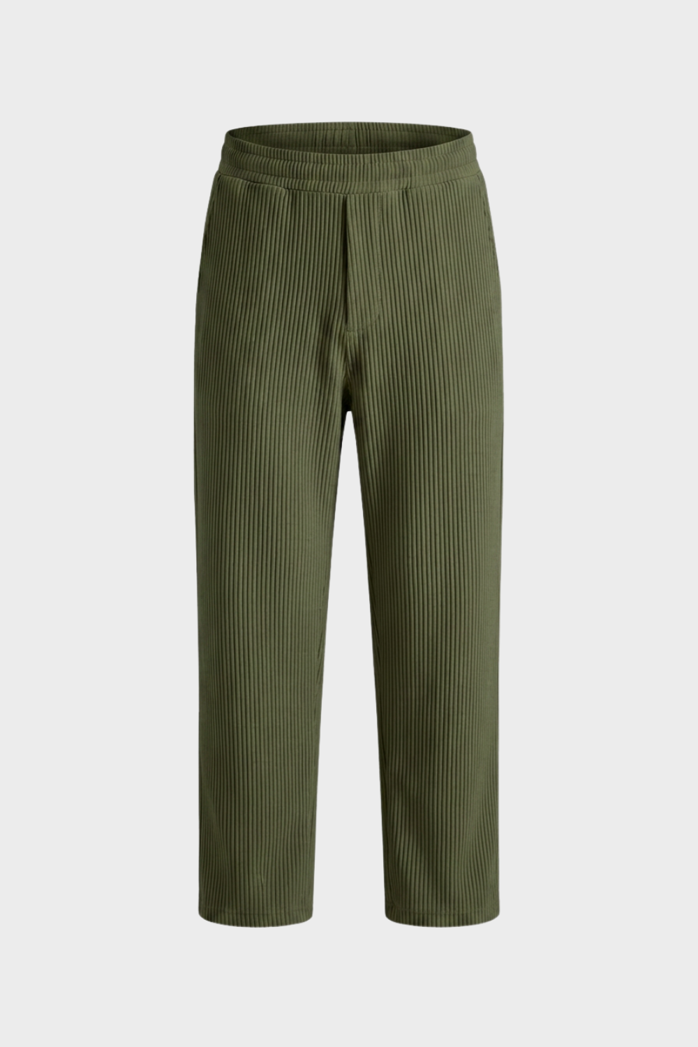 Men's Trousers with Elastic Waistband, Straight Cut, Ribbed