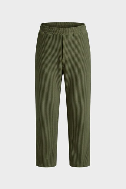 Men's Trousers with Elastic Waistband, Straight Cut, Ribbed