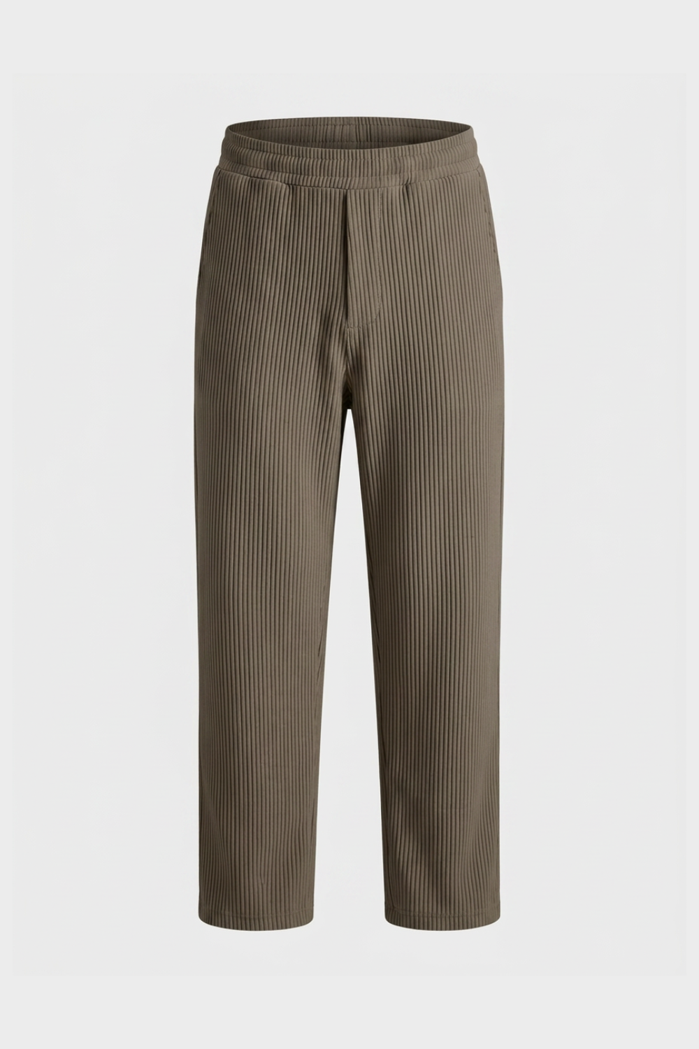 Men's Trousers with Elastic Waistband, Straight Cut, Ribbed