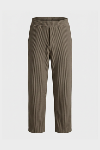 Men's Trousers with Elastic Waistband, Straight Cut, Ribbed