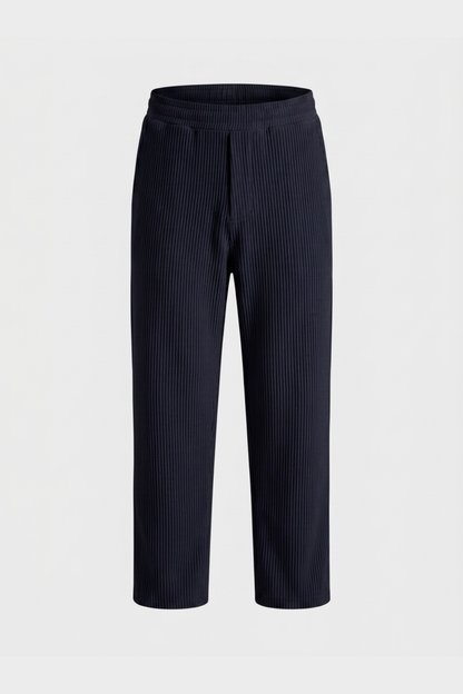 Men's Trousers with Elastic Waistband, Straight Cut, Ribbed
