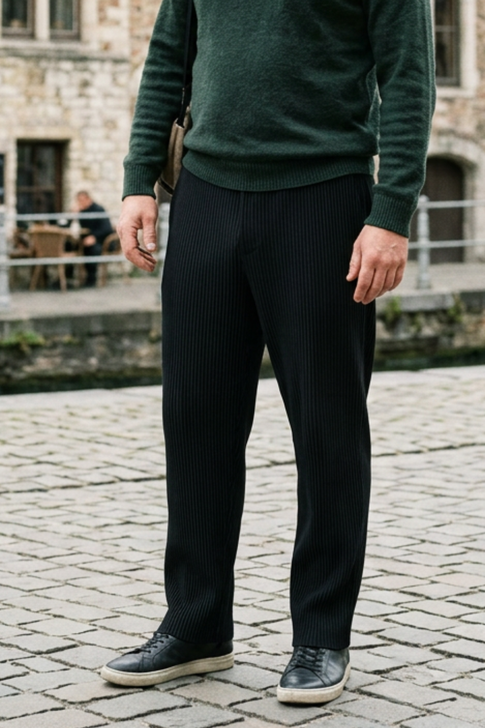 Men's Trousers with Elastic Waistband, Straight Cut, Ribbed
