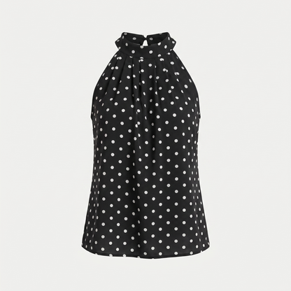 Black Polka Dot High Neck Sleeveless Top