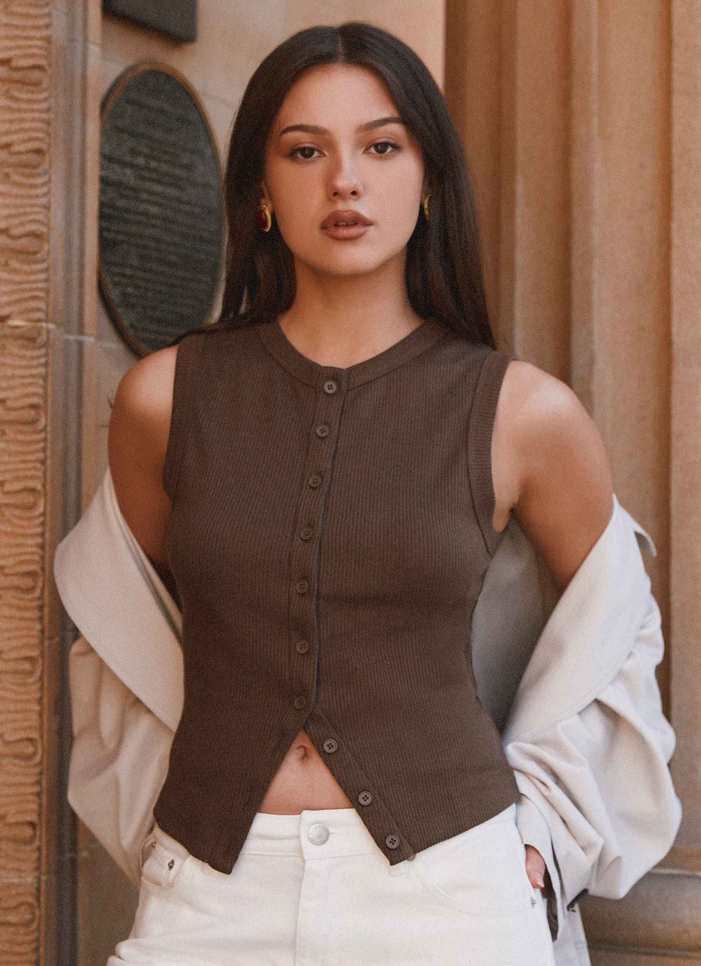 Lucy | Women's Ribbed Button Tank Top