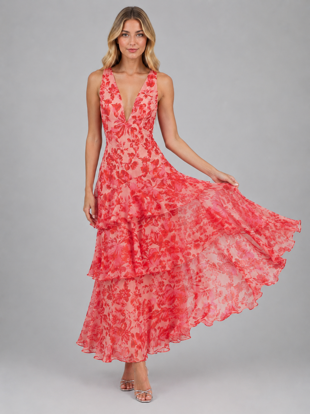 Emmeline | Women's Floral Chiffon Ruffle Maxi Dress