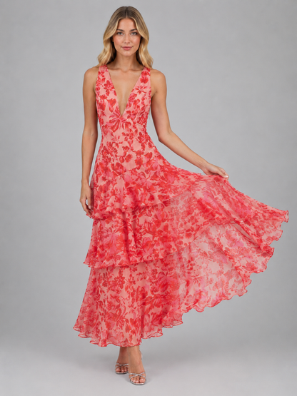 Emmeline | Women's Floral Chiffon Ruffle Maxi Dress
