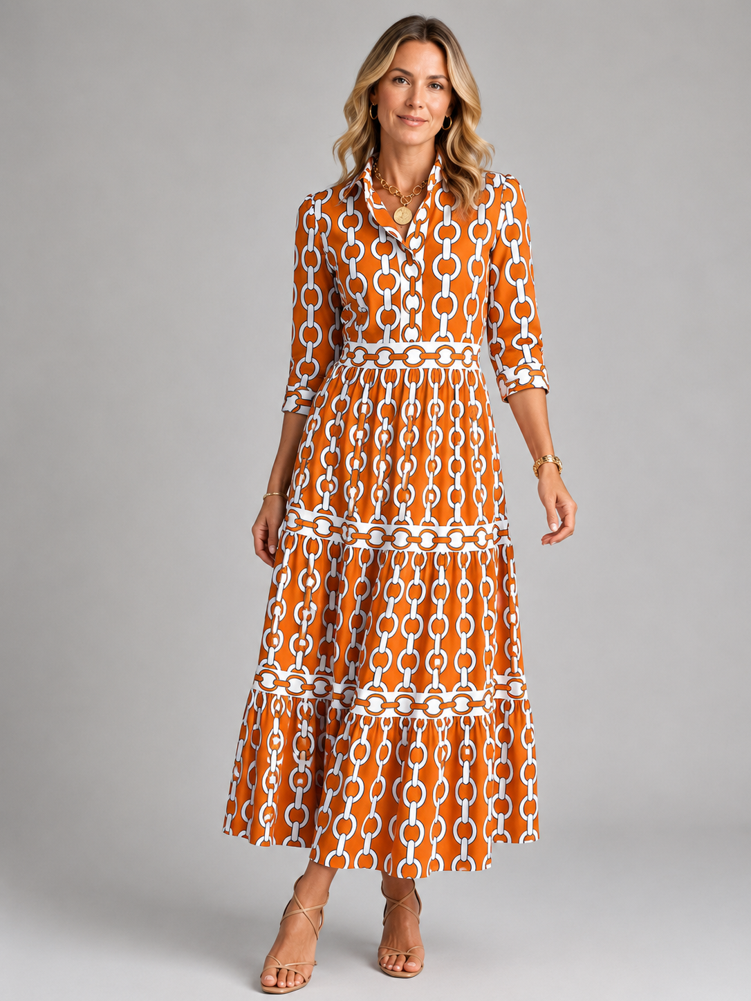 Marguerite | Women's Chain Print Midi Dress