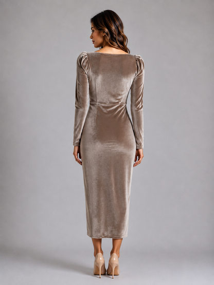 Tilda | Women's Velvet Long Sleeve Midi Dress