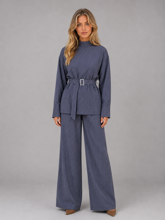 Zinnia | Women's Pinstripe Wide Leg Two-Piece Set