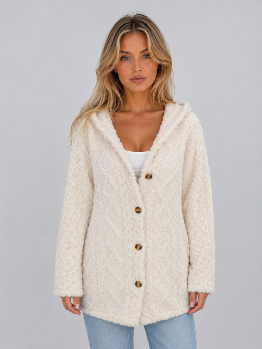 Elfrida | Women's Hooded Teddy Fleece Cardigan