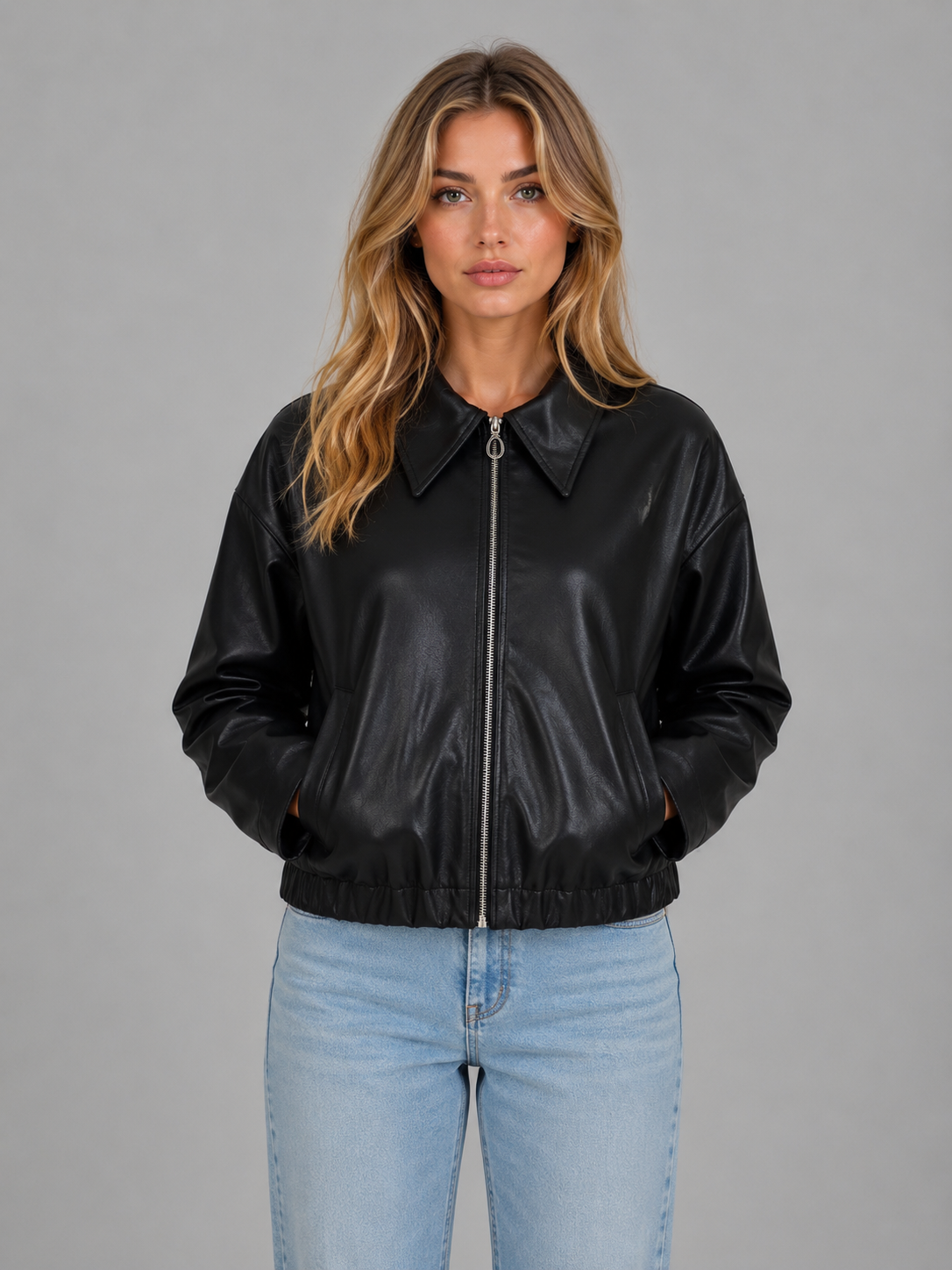 Hortensia | Women's Cropped Leather-Look Coat