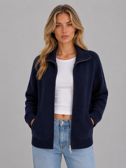 Nola | Women's Zip-Up Funnel Neck Knit Jacket