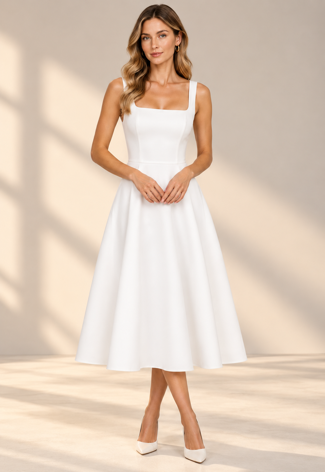 Rosalind | Women's Square Neck A-Line Midi Dress