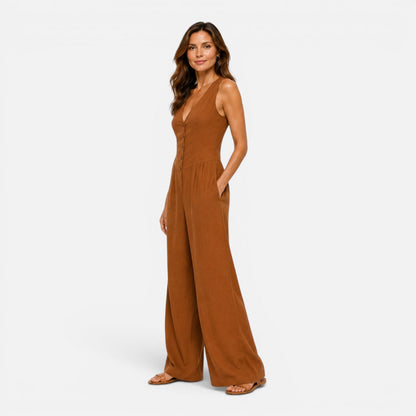 Maeve | Women's Button Detail Wide Leg Jumpsuit