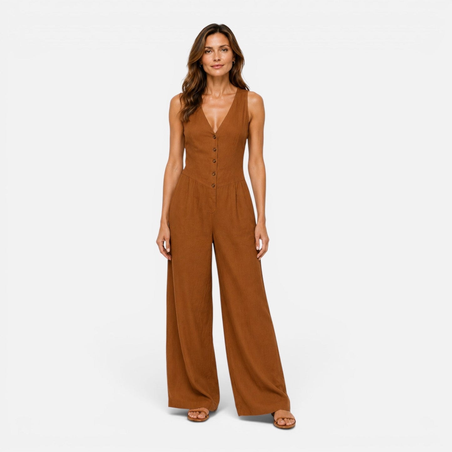 Maeve | Women's Button Detail Wide Leg Jumpsuit