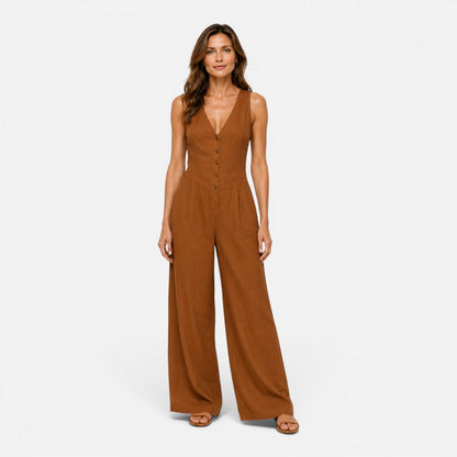 Maeve | Women's Button Detail Wide Leg Jumpsuit