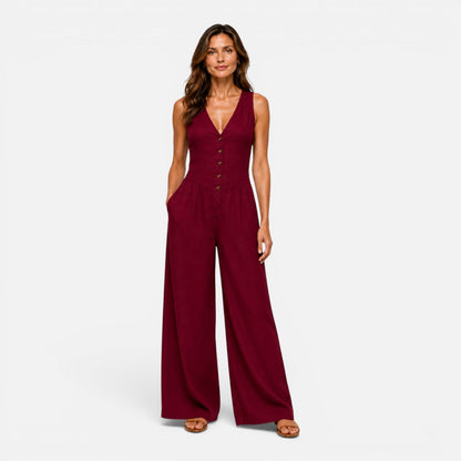 Maeve | Women's Button Detail Wide Leg Jumpsuit