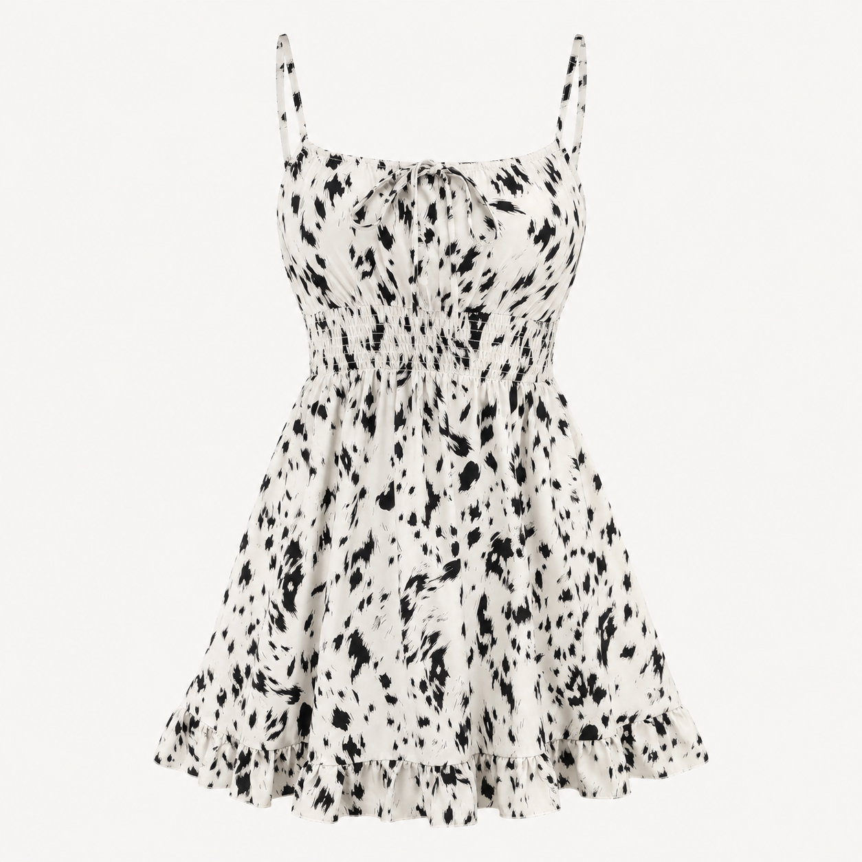 Ivory and Black Shirred Cami Mini Dress