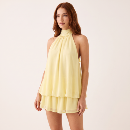 Light Yellow Tie-Back Mini Dress