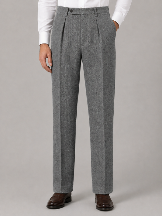 Mervyn | Men's Herringbone Pleated Trousers