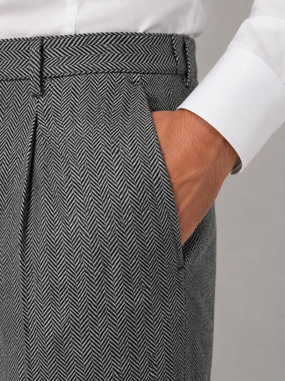 Mervyn | Men's Herringbone Pleated Trousers