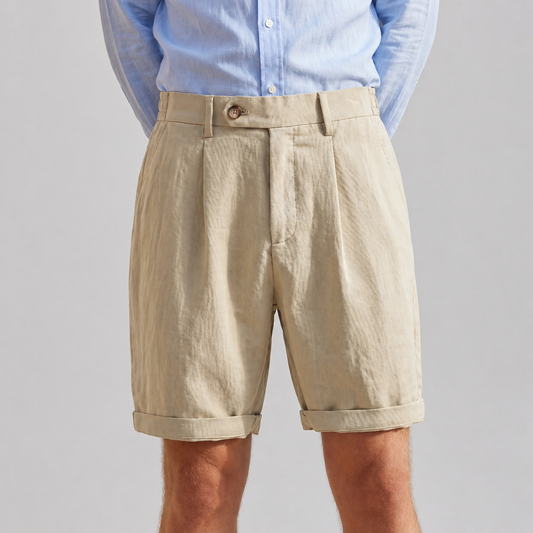 Warwick | Men's Pleated Linen Look Shorts
