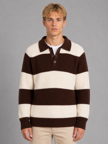 Solomon | Men's Striped Ribbed Polo Jumper