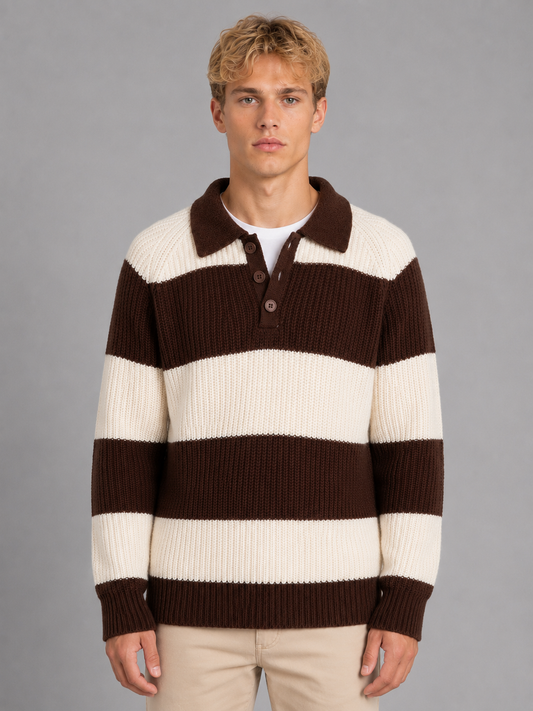 Solomon | Men's Striped Ribbed Polo Jumper