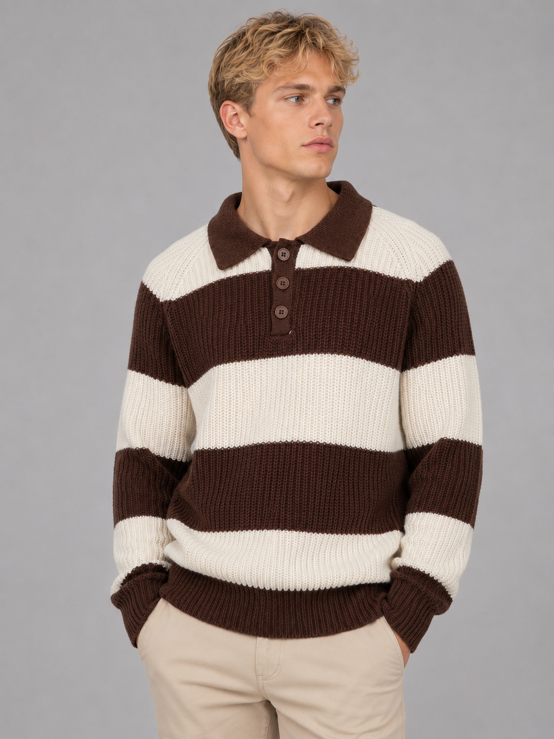 Solomon | Men's Striped Ribbed Polo Jumper