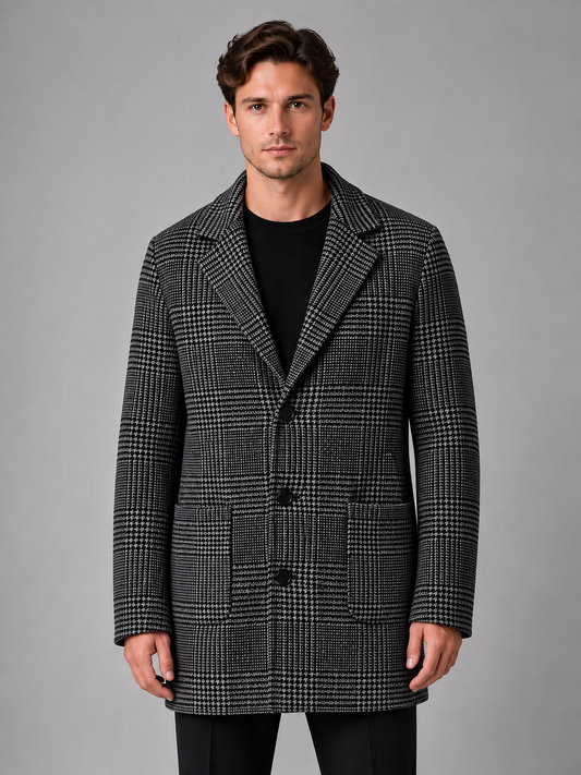Ptolemy | Men's Tailored Checked Longline Coat