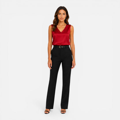 Celeste | Women's Satin Sleeveless V-Neck Blouse