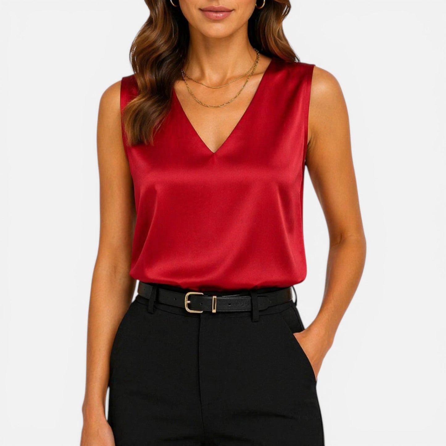 Celeste | Women's Satin Sleeveless V-Neck Blouse