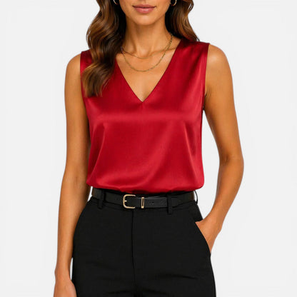 Celeste | Women's Satin Sleeveless V-Neck Blouse