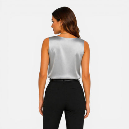 Celeste | Women's Satin Sleeveless V-Neck Blouse