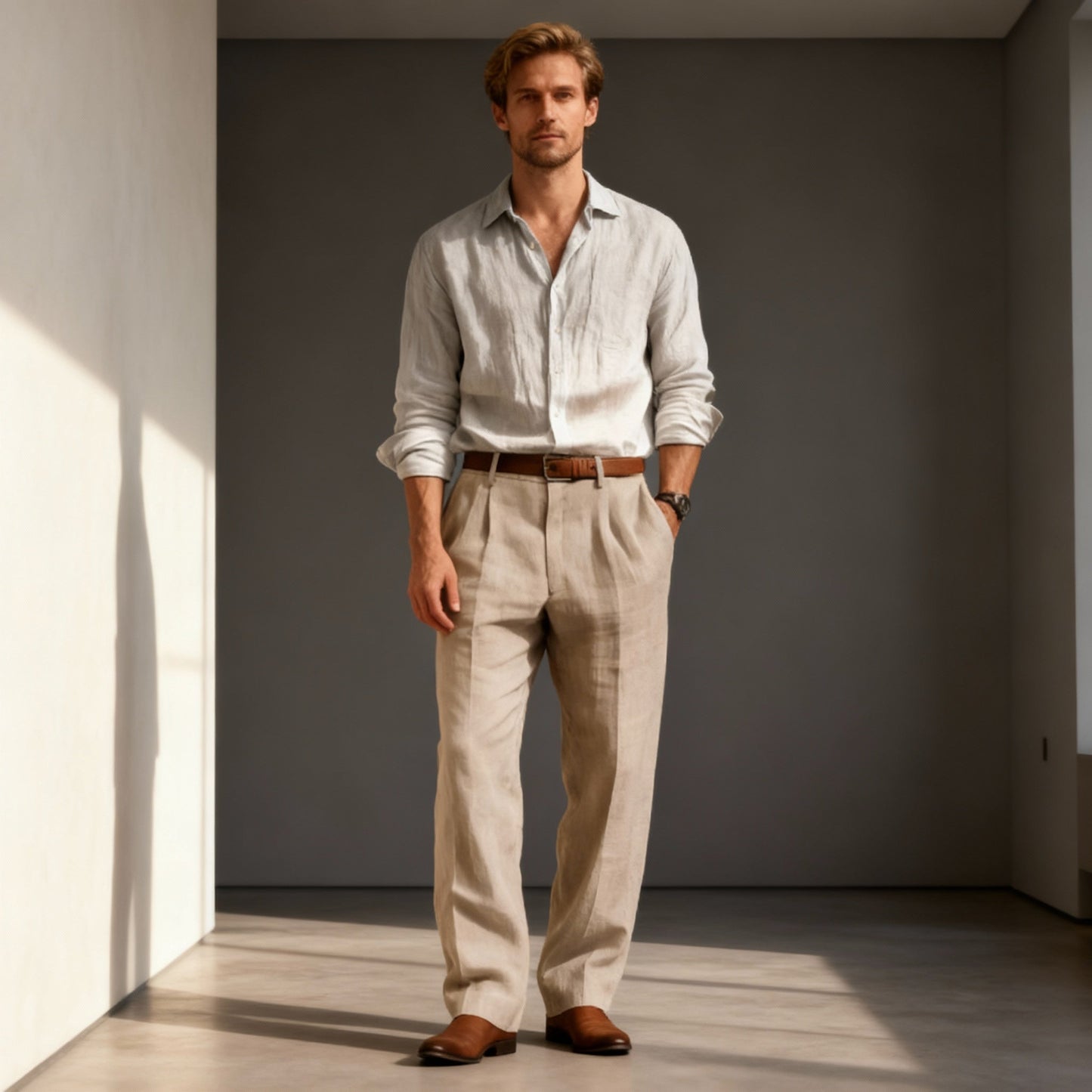 Florian | Men's Straight Leg Linen Trousers