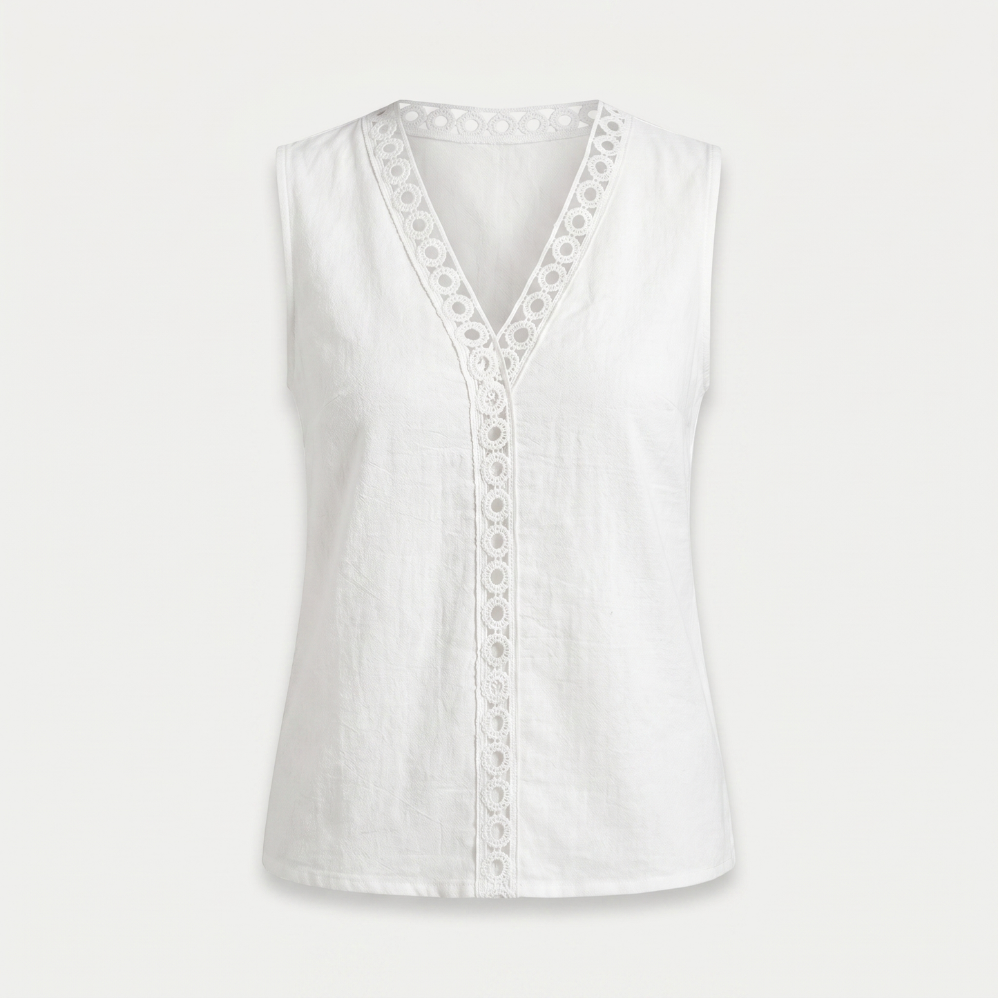 White Lace Trim V-Neck Sleeveless Top