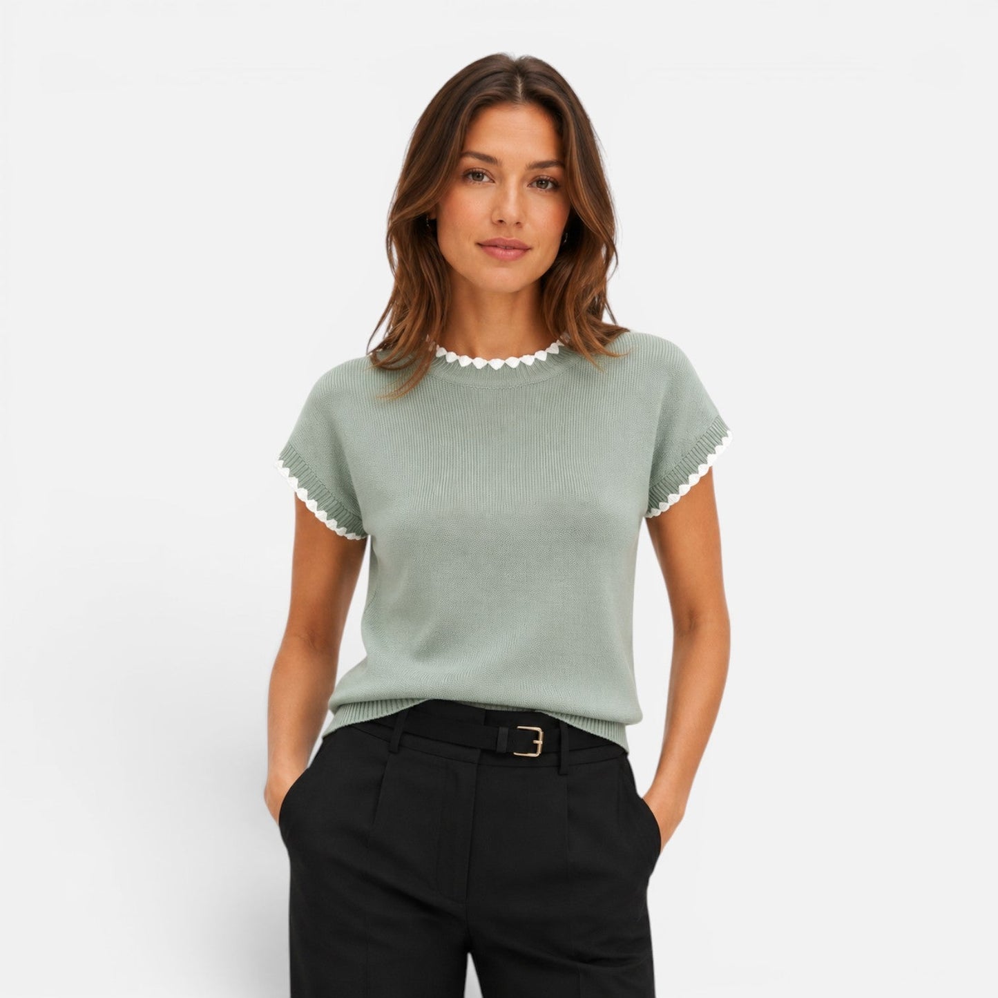 Frances | Women's Contrast Trim Knit Top