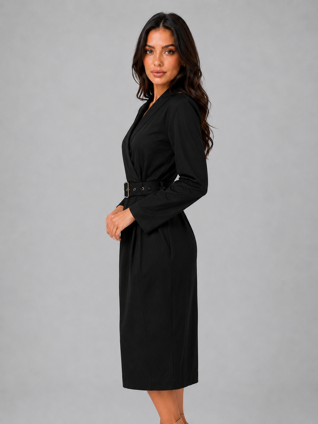 Rosamund | Women's V-Neck Belted Midi Dress