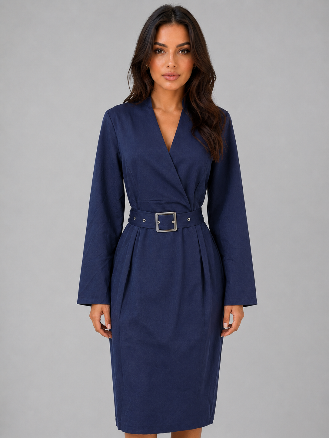 Rosamund | Women's V-Neck Belted Midi Dress