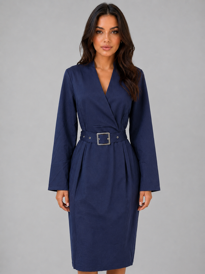 Rosamund | Women's V-Neck Belted Midi Dress