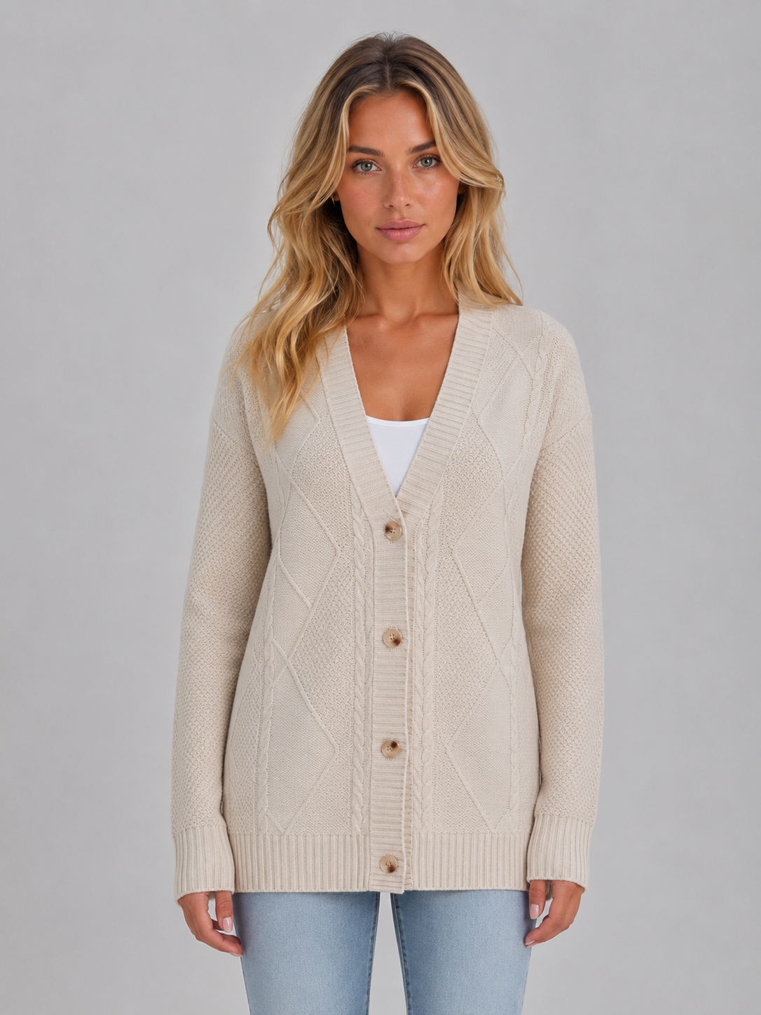 Odalys | Women's Cable Knit V-Neck Cardigan