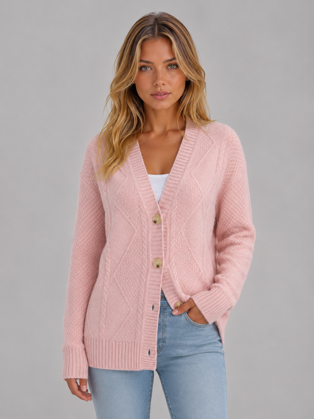 Odalys | Women's Cable Knit V-Neck Cardigan