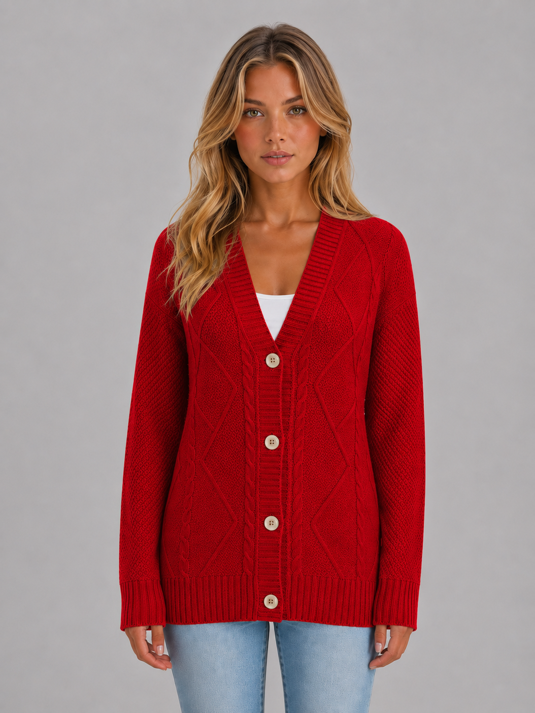 Odalys | Women's Cable Knit V-Neck Cardigan