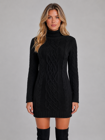 Hattie | Women's Cable Knit Roll Neck Jumper Dress
