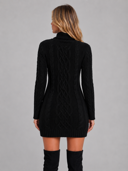 Hattie | Women's Cable Knit Roll Neck Jumper Dress